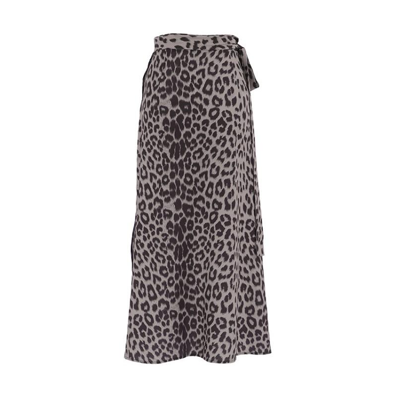 French Style Wrap Midi Skirt Leopard Print Straight Split Elegant Womens