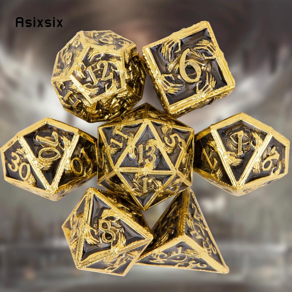 7 Pcs Golden Black Hand Metal Dice Solid Metal Polyhedral Dice Set Suitable for Role-Playing RPG Board Game Card Game