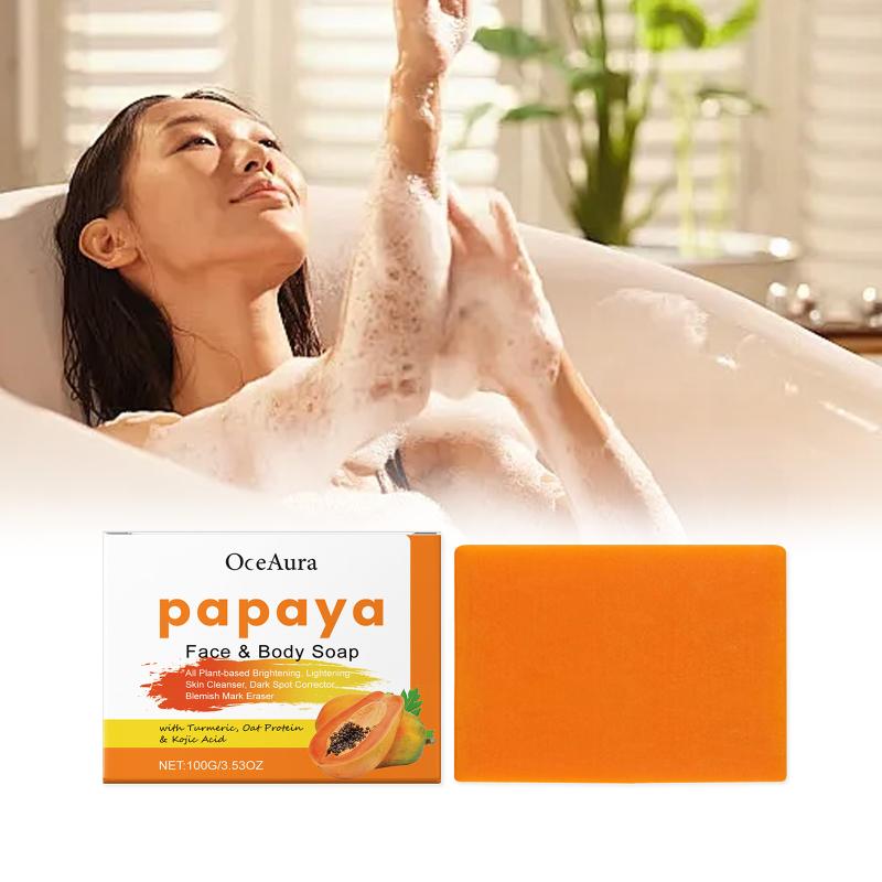 Oceaura Moisturizing Papaya Bath Soap Brightening Remove Dirt Exfoliating Smooth Shrink Pores Body Cleansing Soap