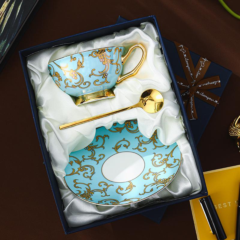 Элегантный кофейный набор из европейского костяного фарфора - Изысканный ретро подарок для послеобеденного чая