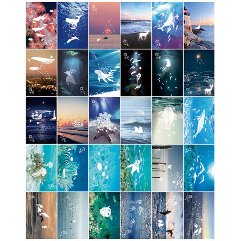 30pcs Vintage Luminous Postcard Glow In The Dark Ocean Greeting Post Card Xmas Greeting Cards Gift