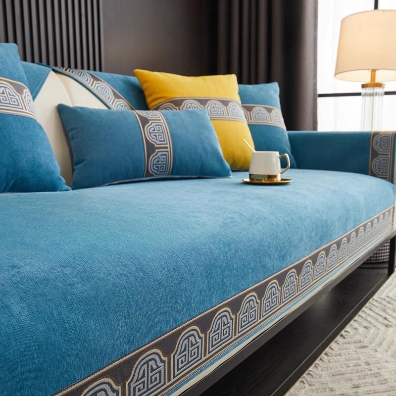 Ретро Чениловый Чехол для Дивана Однотонный Премиальный Чехол-Подушка для Дивана Пылезащитный Противоскользящий Чехол-Полотенце для Дивана L-типа Двухместная Подушка для Дивана