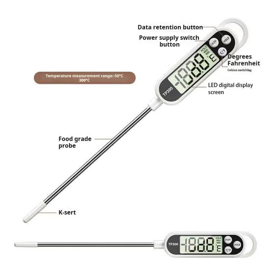 2Pcs Food Thermometer Waterproof Digital Thermometer with Long Stainless Steel Probe Backlit LCD Display Kitchen Tool for Cooking Grilling Baking