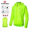 Queshark 2 In 1 Removable Sleeve Cycling Jackets Men Windproof Sleeveless Vest Bike Windbreaker Bicycle Jersey Hooded Running Rain Coat