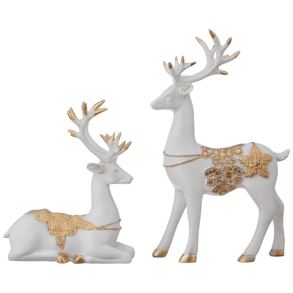 Creative Resin Golden and White Reindeer Sculptures | Beautiful Home Decor | Elevates The Energy of Your Room (Pack of 2