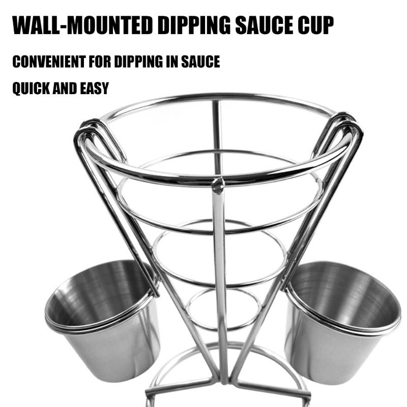 French Fry Holder Stand Cone Shape Metal Wire Basket with Sauce Dippers Cup for Home Parties/Backyard Picnics/Appetizers