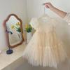 Summer 2025 Korean Baby Girl's Mesh Puff Sleeve Birthday Princess Dress