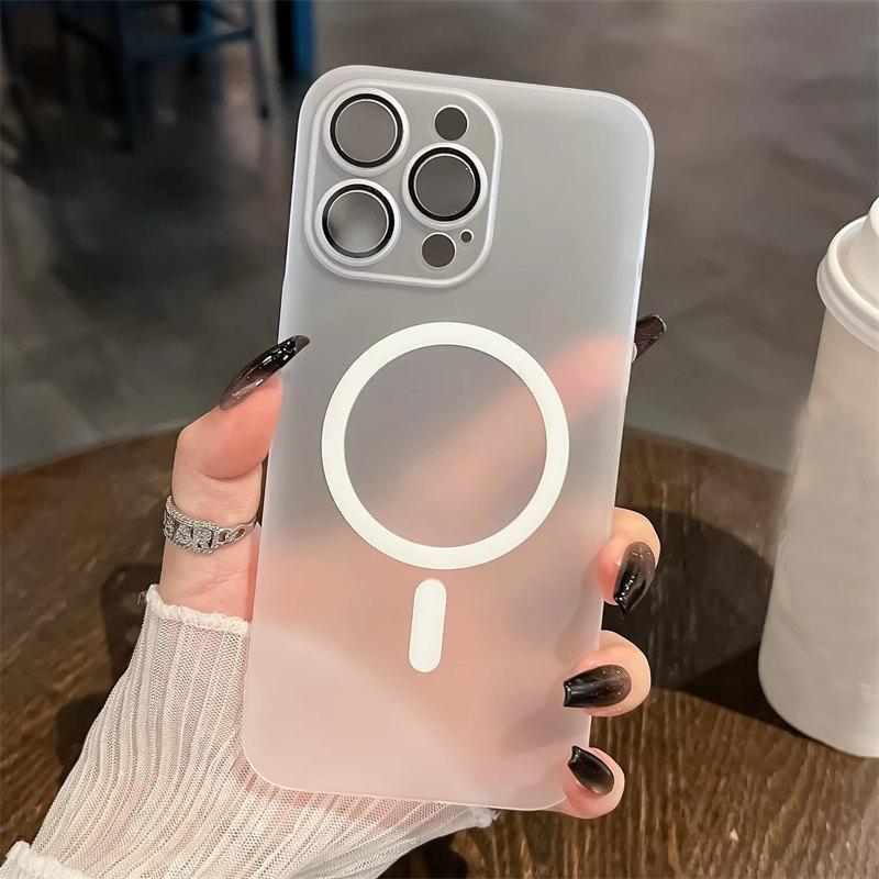 Матовый полупрозрачный сенсорный ультратонкий ПК-чехол для iPhone 11 12 13 14 15 16 Pro Max с беспроводной зарядкой Magsafe, защитная пленка для объектива