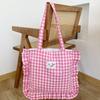 Large Capacity Plaid Cotton Handbag Sweet Tote Bag Ins Lace Pillow Bag  Outdoor