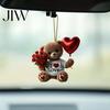 Clear Printed Acrylic Charm Teddy Bear Hanging Ornament, Holding Heart Balloon Red Rose Bouquet Decoration, Small Romantic Keepsake Car