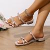 Women's Shoes Summer 2025 New Square Head Thick Heel Slippers Bow Rhinestone Buckle Low Heel One-word Drag