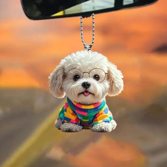 Cute Puppy Pendant Car Mirror Hanging Ornament Acrylic Dog Keychain Christmas Tree