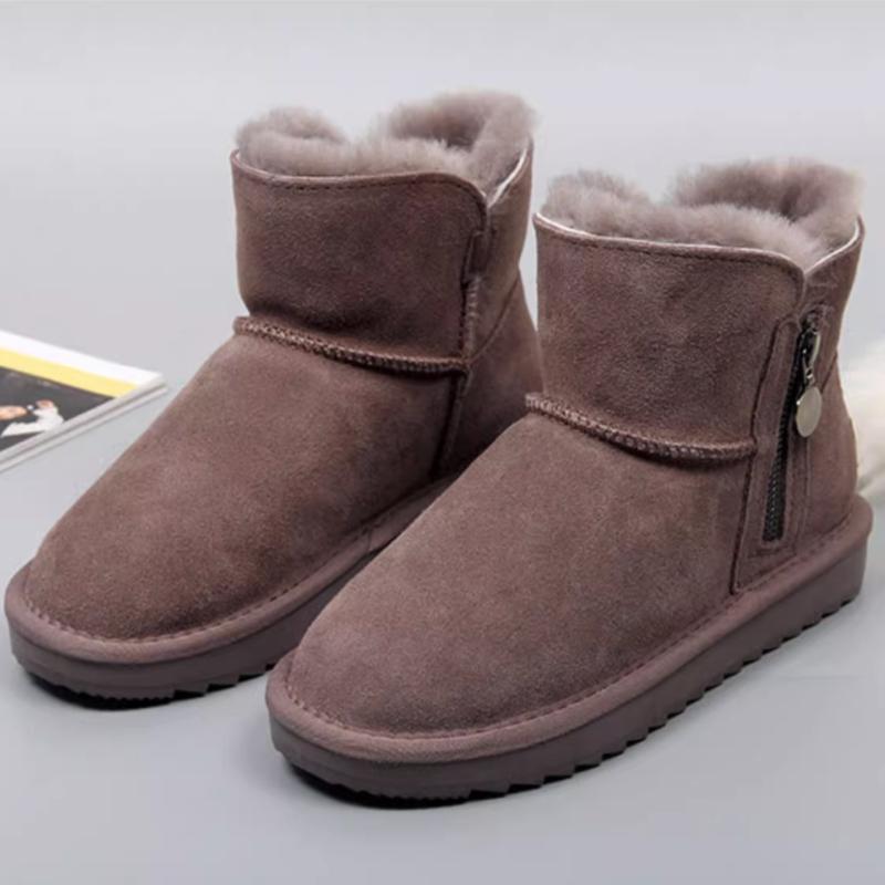 Модные цельные зимние ботинки из натуральной кожи на молнии из шерсти для женщин, зимние короткие утолщенные ботинки из шерсти и хлопка, нескользящие короткие ботинки