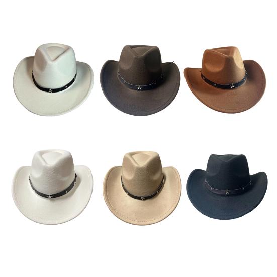 Западная ковбойская шляпа для женщин и мужчин, широкополая пляжная шляпа ковбойки, фетровая шляпа федора с лентой со звездой