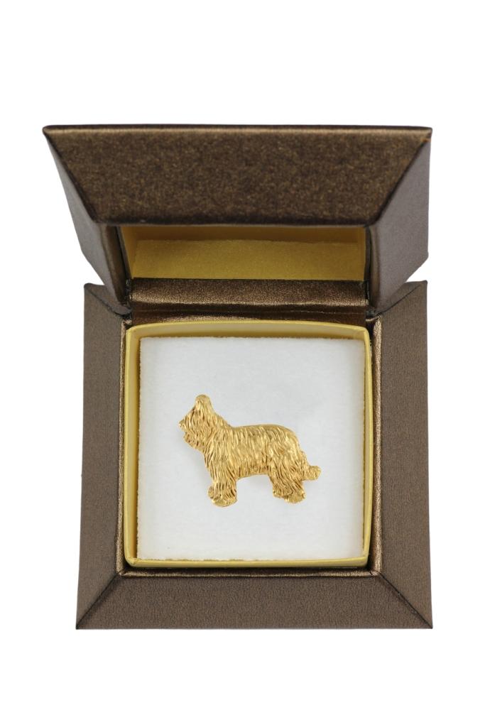 Briard, Berger de Brie II - Dog brooch in decorative box, elegant gold-plated pin, Art-Dog brand jacket pin