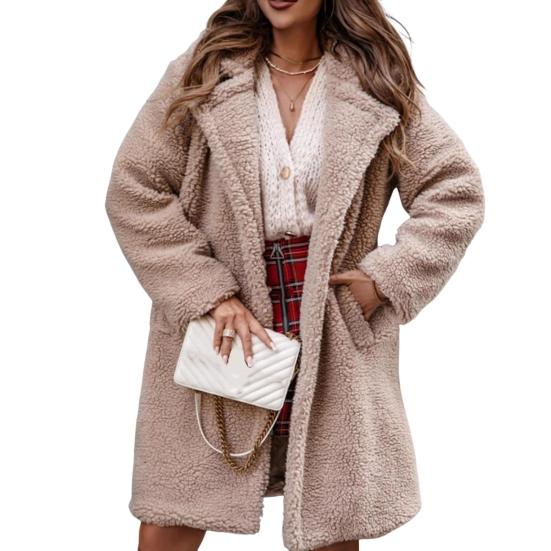 Женская куртка с лацканами, однотонная, открытая строчка, двухстороннее плюшевое пальто, свободное, теплое, средней длины, с длинными рукавами, для поездок на работу, свиданий, весна, осень, зима, пальто