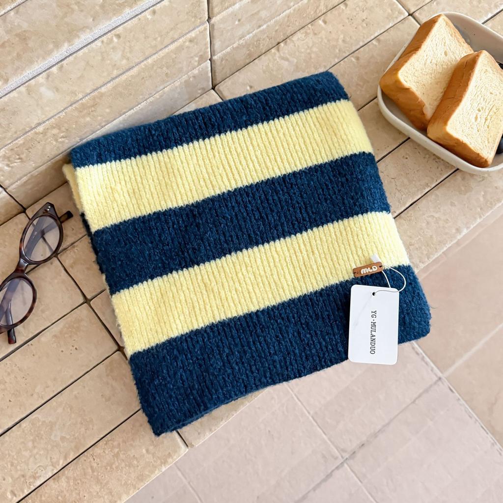 Korean version ins contrasting color striped line scarf female versatile autumn and winter warm student knitted scarf male couple