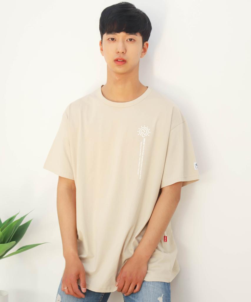 CODE I'M 30-Count Single Symbol Lettering Print Oversized Short Sleeve T-Shirt Beige
