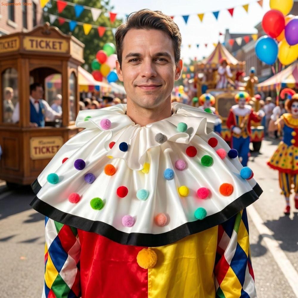 Satin Ruffled Collar Clown Collar Colorful Ball Costume Neckpiece Cosplay Neckwear Festival