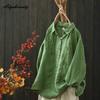 2026 Большой размер Весна Осень Женская Повседневная Свободная Блузка С отложным воротником Белая Зеленая Вышивка Мешковатая Рубашка С длинным рукавом Хлопковая Блузка