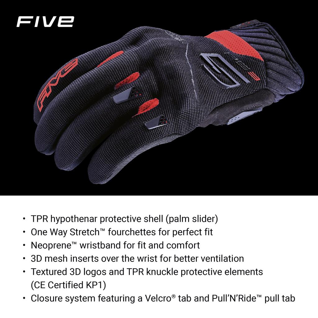 FIVE RS3 EVO Motorcycle Gloves, Black/Red (Size L)
