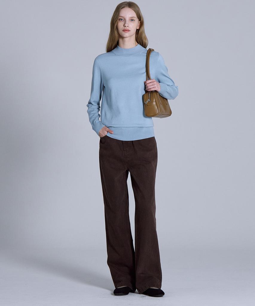 BASIC HOUSE Women'S High-Neck Long-Sleeve Sweater Blue Lykt7202