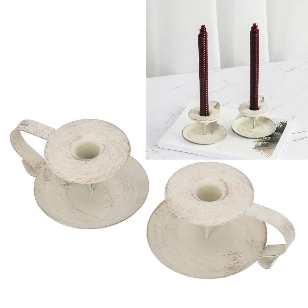 2pcs Iron Iron Candle Holder Antique Candlestick Holder Ceramic Candle Holders Tabletop Display