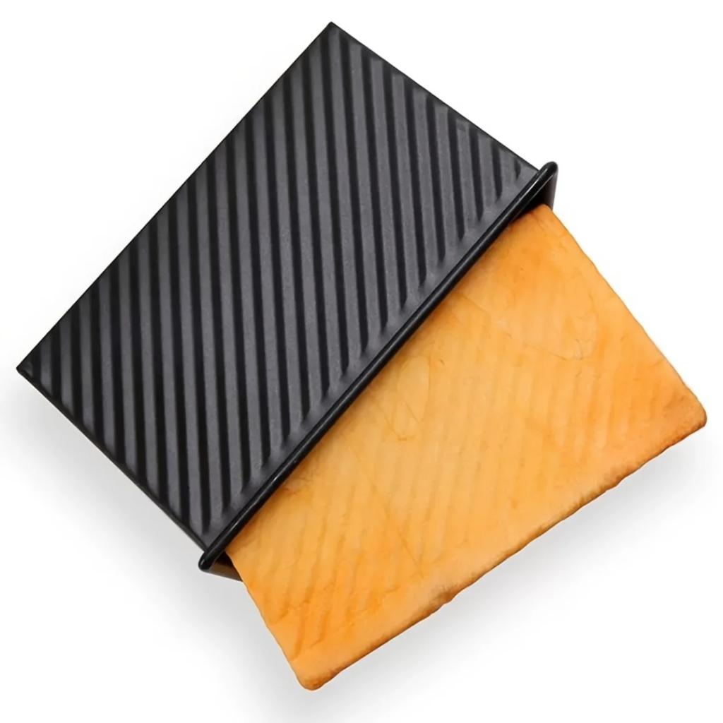 1pc Black Carbon Steel Corrugated Covered Toast Box Baking Tool Bread Mold Toast Box Toast Baked Eggs
