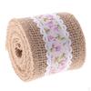 Vintage Hessian Ribbon Jute Tape with Printed Flower DIY Craft 2m Pink