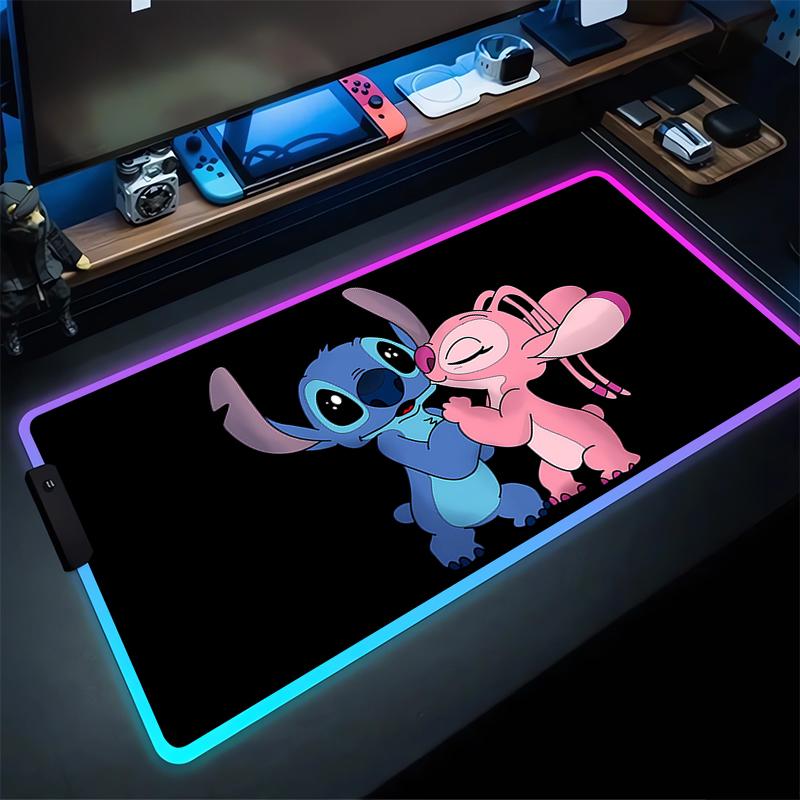 RGB Стич Светящийся Коврик для Мыши ПК Кавайи Аниме Цветной Коврик для Мыши XXL Игровой Шкаф Ковер для Клавиатуры Ноутбука Игровой Расширенный Коврик для Стола