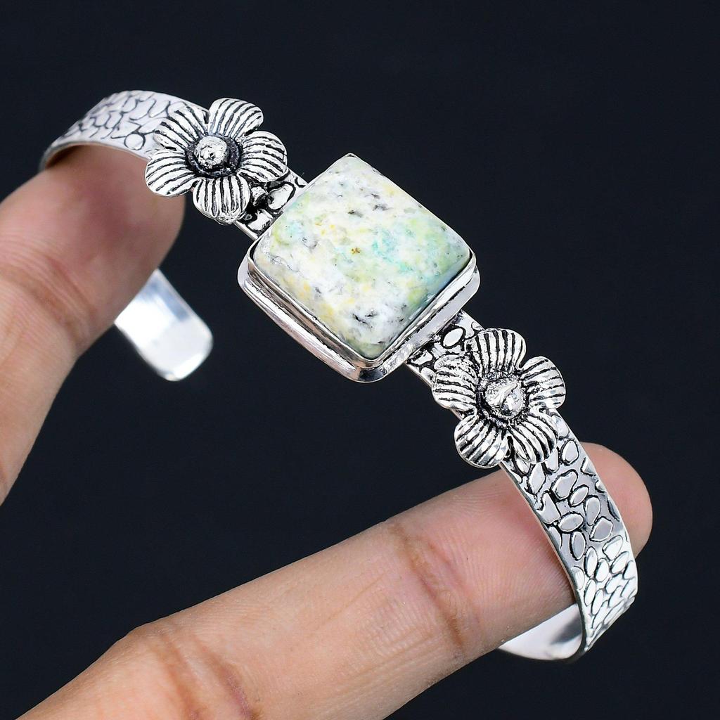 Gift For Her 925 Silver Natural K2 Jasper Gemstone Bangle Flower Adjustable