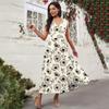 Women's Casual And Fashionable Floral Print V-Neck Sleeveless Dress Sleeveless Dress