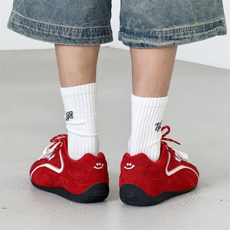 Нишевые ретро красные тонкоподошвенные яблочные туфли мужские пара шнурков универсальные спортивные и повседневные на плоской подошве парные немецкие тренировочные туфли