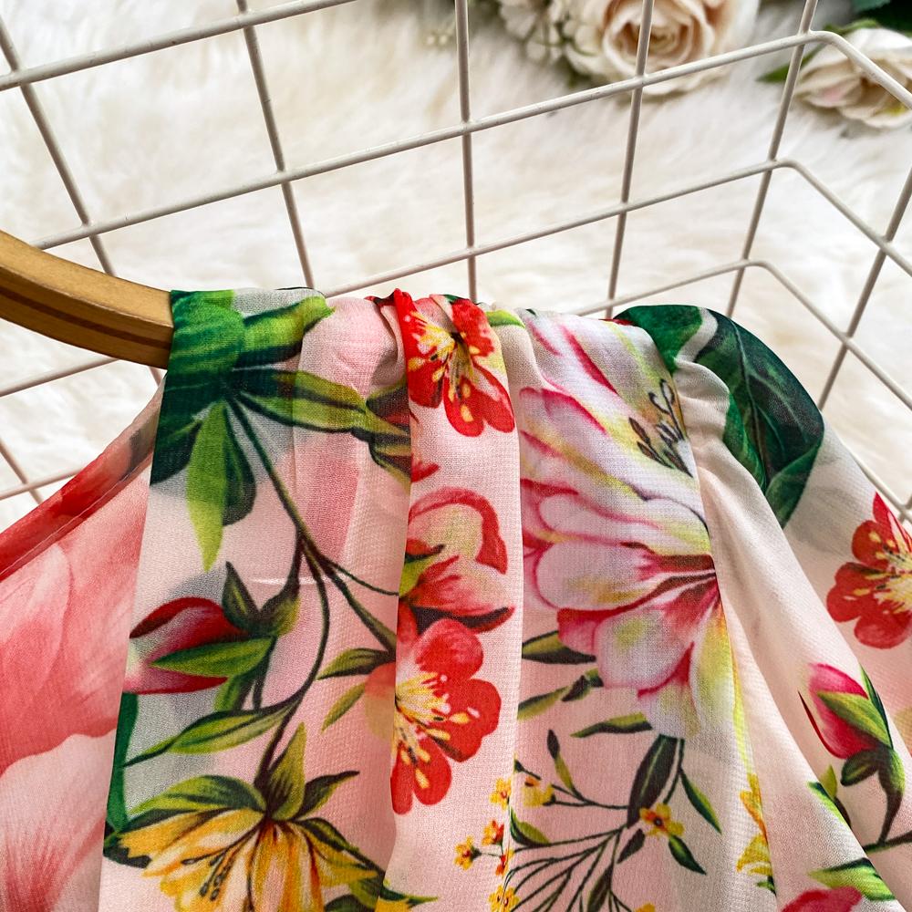 Милое шифоновое платье в стиле отпуска с V-образным вырезом и короткими рукавами, лето 2024, многоуровневые длинные платья с оборками по краям