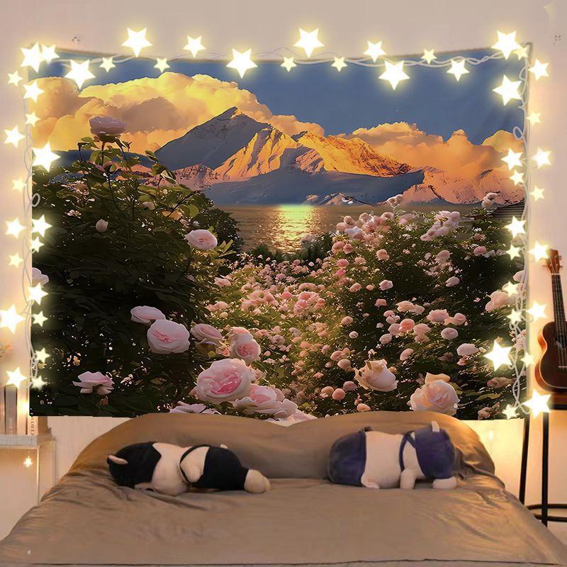 Floral Sea Blanket Rental House Renovation Fabric Living Room Background Wall Hanging