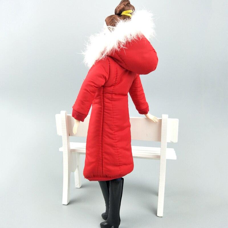 Красная зимняя одежда, длинное пальто для куклы Барби, наряды, парка для кукольного домика 1/6 BJD, куртка для кукол 1:6, аксессуары для детей, игрушки