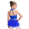 Блестящий костюм для танца с кисточками и перьями для девочек: Укороченный топ-халтер со спинкой на бретельках и юбка с эластичным поясом для сценического выступления
