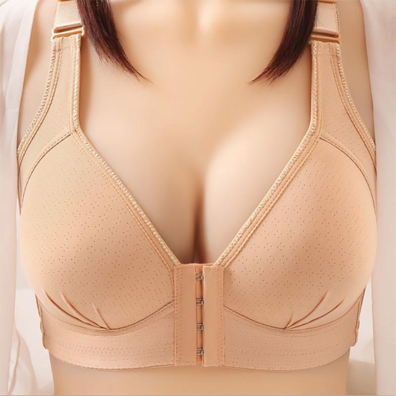 Women's Underwear Gathered Anti-sagging Large Size Front Buttoned Bra Thin No Steel Ring Breathable and Soft
