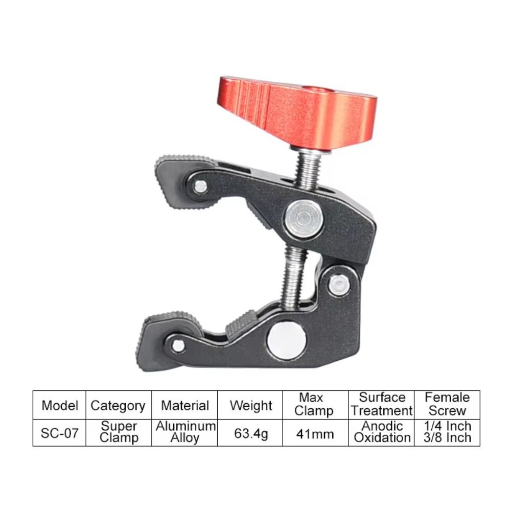Aluminum Material Crab Clamp 3/8" Hole Magic Arm Clamp Versatile Camera Clamp Camera Mounting