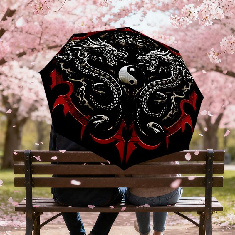 1PC Dragon Yin Yang Automatic Open/Close Umbrella with Windproof, 8-Rib Sturdy Canopy, Durable Ribs, Fashionable Design, Outdoor Accessory, Fun Prin,