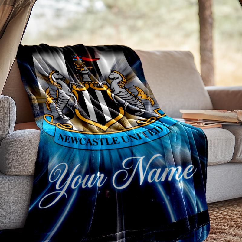 Custom Name Newcastle United Crest Throw Blanket - Perfect for Couch, Bed, Office, and outdoor Travel - Ideal Gift for Christmas & Holidays