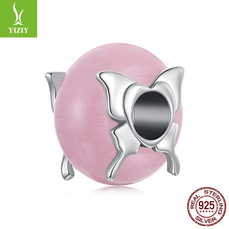 S925 Silver Spring Butterfly Glazed Beads Pink Wind Personalized Diy Bracelet Beaded Accessories