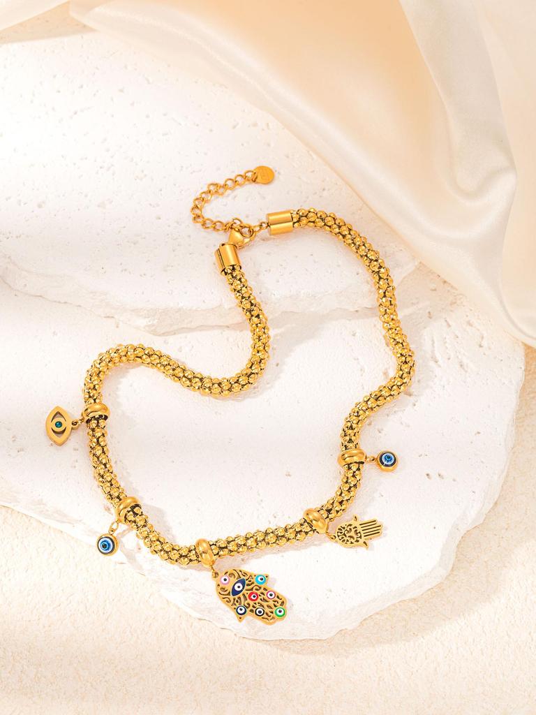 Комплект женских украшений из нержавеющей стали: Не тускнеющее ожерелье, серьги и кольцо - Модные аксессуары