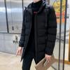 Мужское хлопковое пальто средней длины, новое зимнее свободное пальто больших размеров с капюшоном, однотонное пуховое хлопковое пальто, утолщенное хлопковое пальто