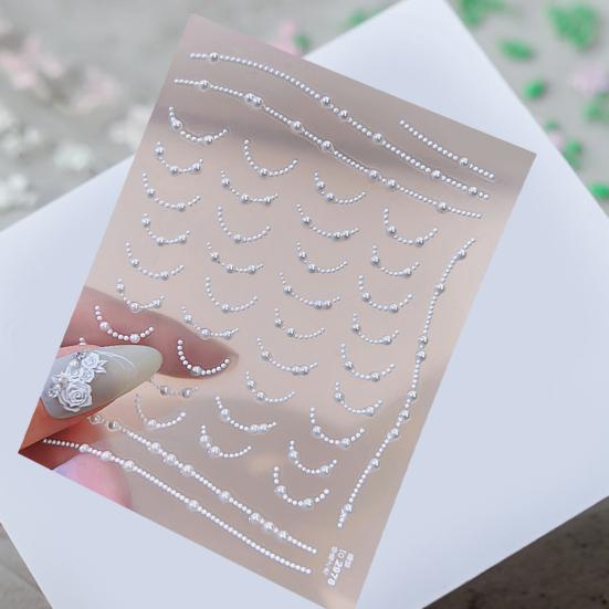 Наклейка на ногти Rose с французским искусственным жемчугом в стиле арт-стиль, самоклеящаяся ПВХ, водонепроницаемая, сделай сам, съемная, рельефная