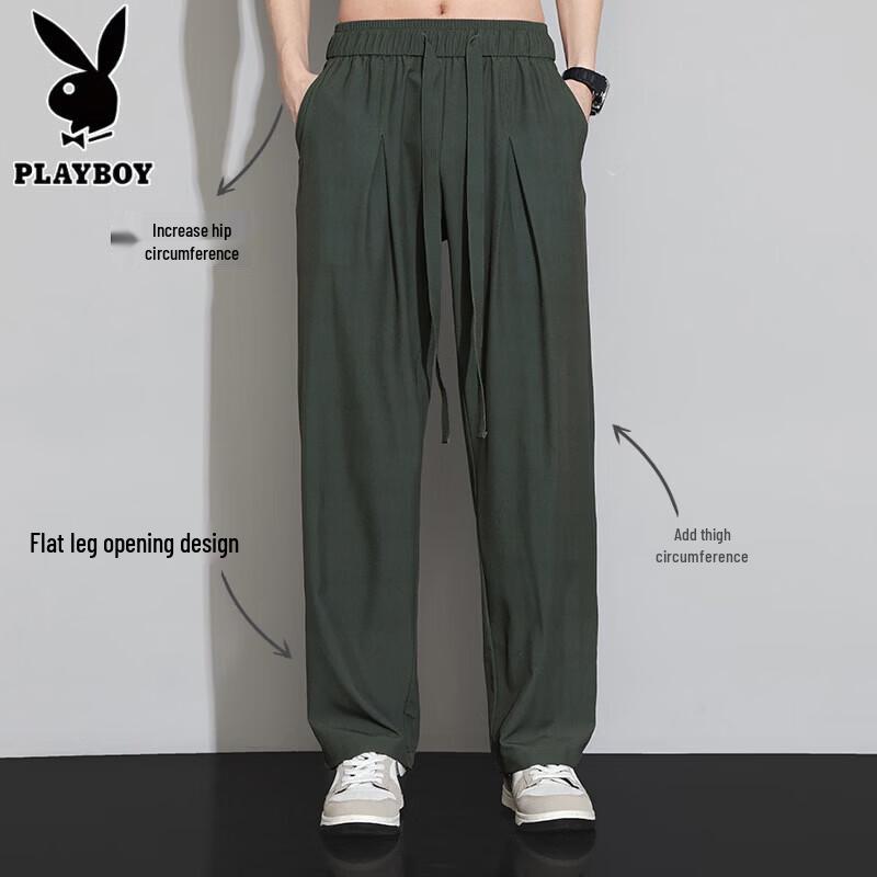 PLAYBOY Мужские повседневные брюки из ледяного шелка свободного кроя с прямыми штанинами