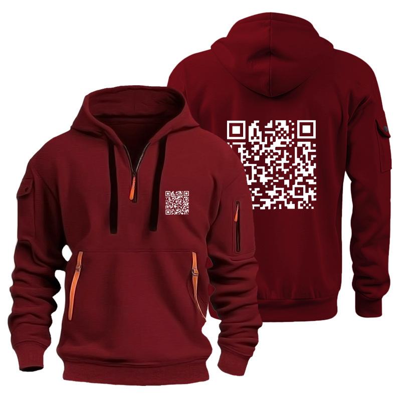 Модная худи с QR-кодом: Мужская толстовка-куртка с бархатом