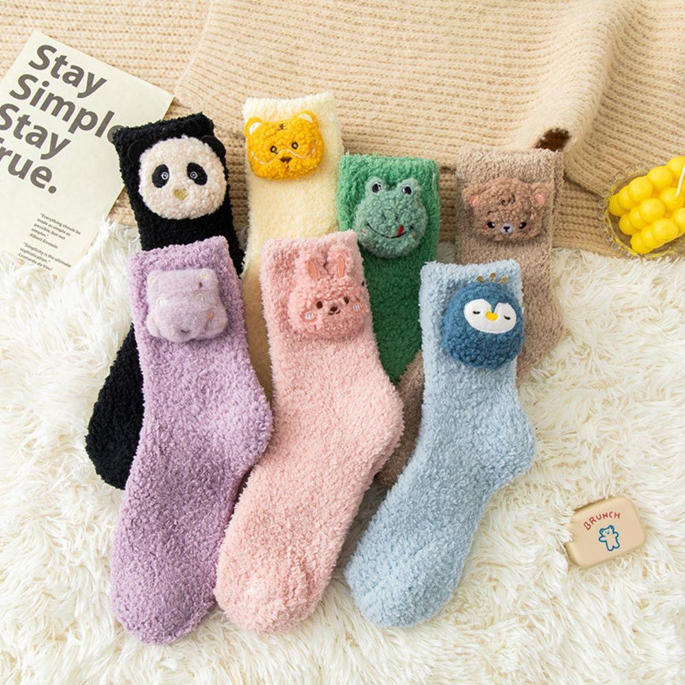 Middle Tube Bunny Bear Penguin Floor Socks Women Frog Socks Coral Fleece Socks Cartoon Hosiery