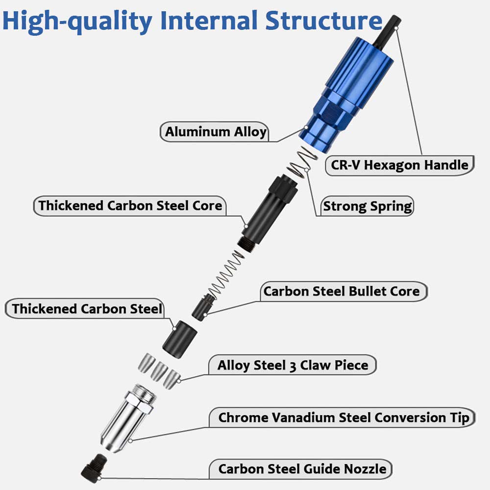 Адаптер для электрического заклепочного пистолета 2,4-4,8 мм Адаптер для дрели-пистолета для заклепок с гайками Беспроводной заклепочный инструмент Инструмент для заклепок с вставкой и вытягиванием гаек