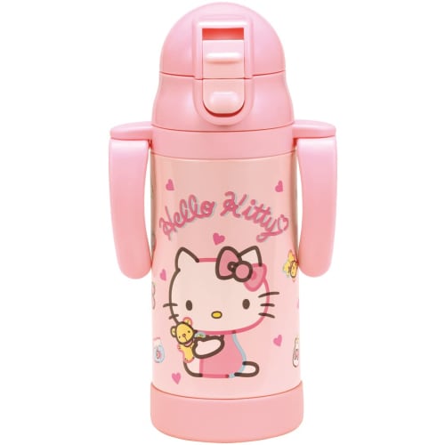 Skater 2-Way Stainless Steel Water Bottle with Two-Handle Handles and Straw, 350ml, Baby Mug, Sanrio Hello Kitty Plush Toy, for Girls, STWM3N-A